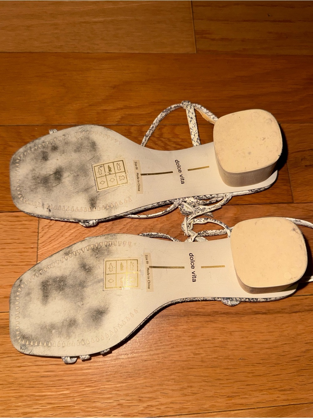 Dolce Vita Cream and Gray Snake-Print Block Heel Sandals - Picture 4 of 4